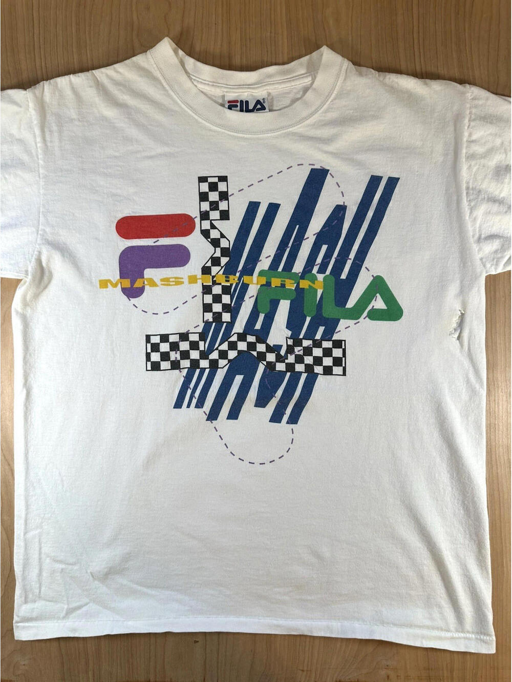 vintage 90's Fila Mashburn t shirt Single Stitch Large torn Basketball sneakers